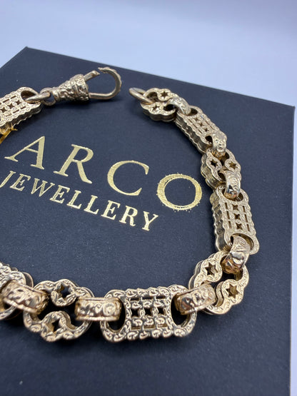 9ct Gold Stars & Bars Bracelet 9.25" 9mm 28.23g