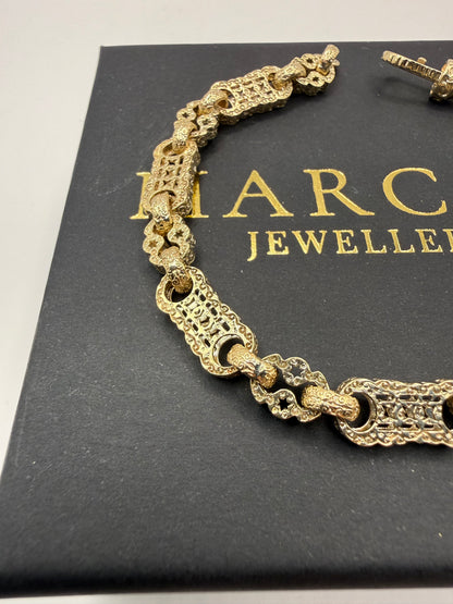 9ct Gold Stars & Bars Bracelet 8.5" 7.5mm 21.55g