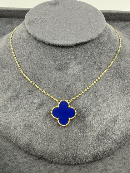 9ct Gold Clover Style Necklace 19.5" Blue