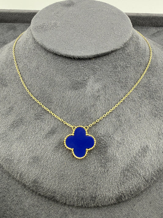 9ct Gold Clover Style Necklace 19.5" Blue