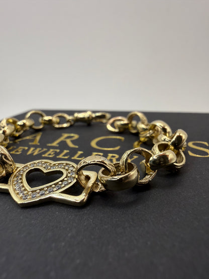 9ct Gold Baby Heart Belcher Bracelet 6.5" 7mm 11.1g