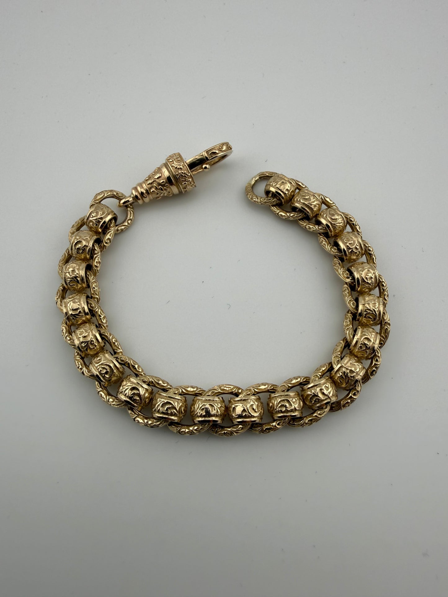 9ct Gold Roller Ball Bracelet 7.65" 10mm 41.2g