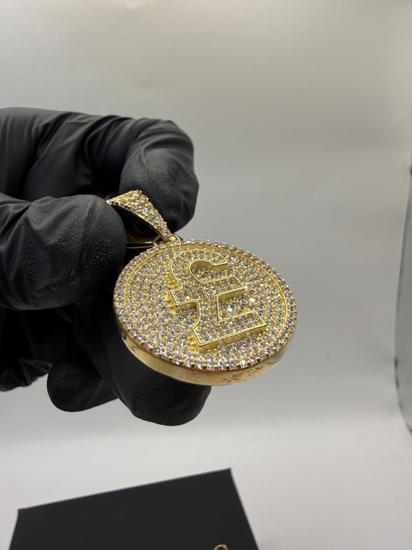 9ct Gold Pound Sign Pendant 1.9" 29mm 9mm bale 12.1g