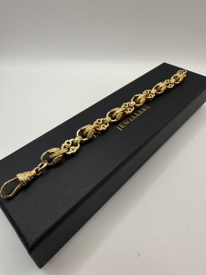 9ct Gold Curb Stars & Tulip Bracelet 8" 9mm 27.5g
