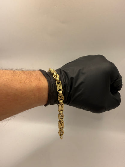 9ct Gold Stars & Bars Bracelet 9.25" 9mm 28.23g