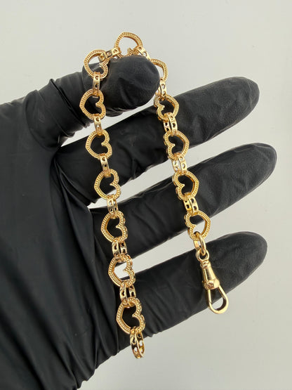 9ct Gold Heart Link bracelet 7.95” 8.5mm 11.8g