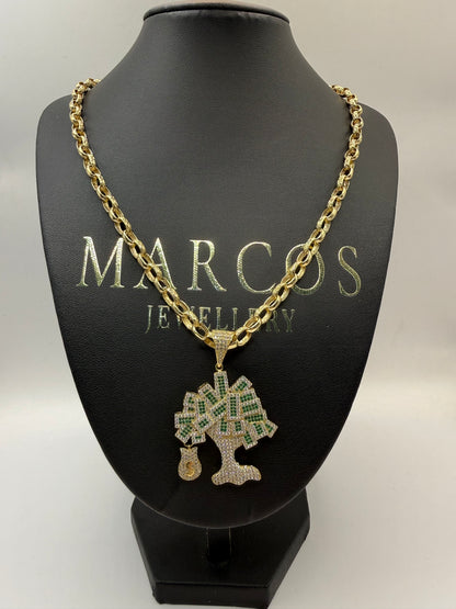 9ct Gold Stone Set Money Tree Pendant 2" 36mm 6mm Bale 9.3g