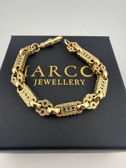9ct Gold Stars & Bars Bracelet 8.5" 11mm 29.1g