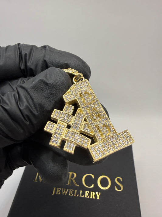 9ct Gold Stone Set Number 1 Dad Pendant 2" 28mm 7mm bale 11.2g