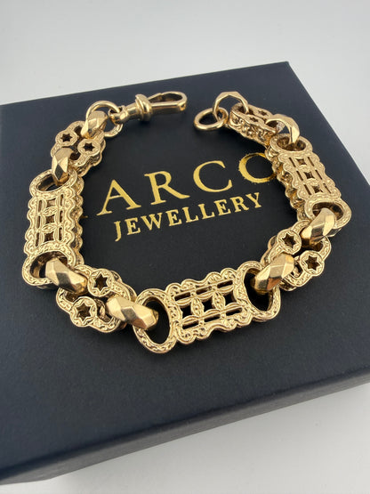 9ct Gold Stars Bars Bracelet 8.6" 12.5mm 47.1g