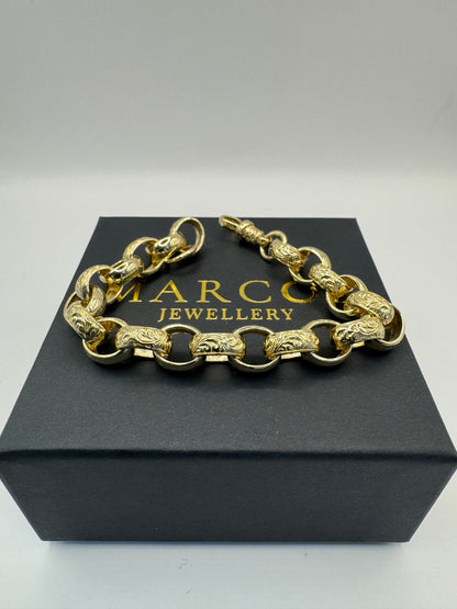 9ct Gold Oval Belcher Bracelet 9.25” 12-14mm 49.38g