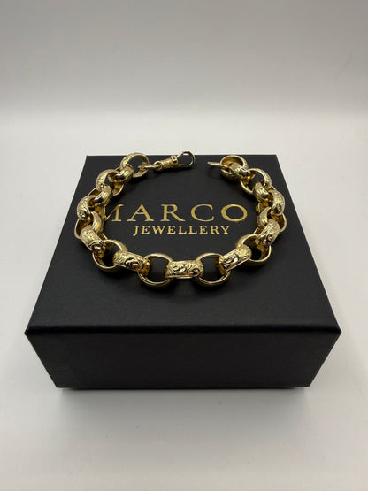 9ct Gold Oval Belcher Bracelet 9" 12-14mm 49.1g
