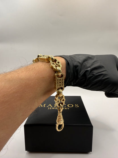 9ct Gold Stars & Bars Bracelet 9" 12mm 52.3g