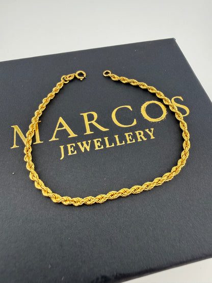 9ct Gold Hollow Rope Bracelet 7.25" 2.5mm 1.1g