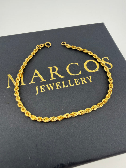 9ct Gold Hollow Rope Bracelet 7.25" 2.5mm 1.1g