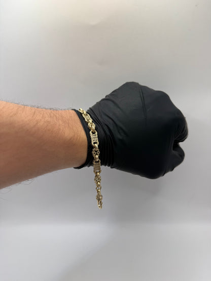 9ct Gold Stars & Bars Bracelet 8.5" 7.5mm 21.55g