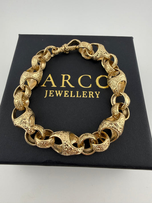9ct Gold Acorn Belcher Bracelet 9.7" 13mm 40.8g