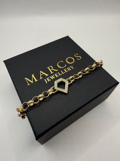 9ct Gold Baby Diamond Shape CZ belcher bracelet 6" 7mm 10.5g