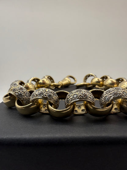 9ct Gold CZ Belcher Bracelet 9.5" 14mm 61.11g