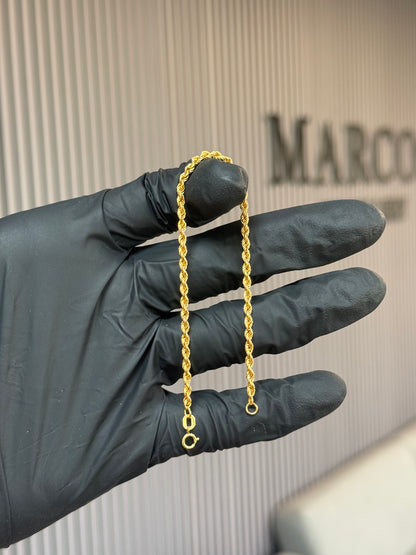 9ct Gold Hollow Rope Bracelet 7.25" 2.5mm 1.1g