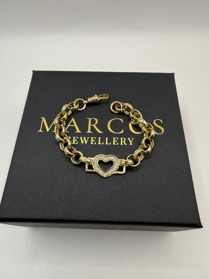 9ct Gold Baby Heart Belcher Bracelet 6.5" 7mm 11.1g