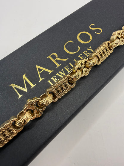 9ct Gold Stars & Bars Bracelet 8.75" 10mm 28.54g