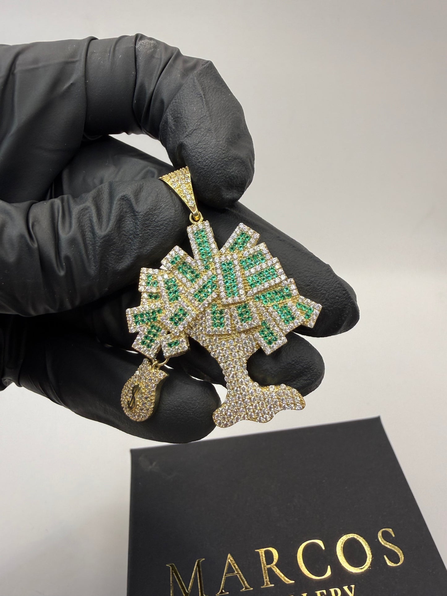 9ct Gold Stone Set Money Tree Pendant 2" 36mm 6mm Bale 9.3g