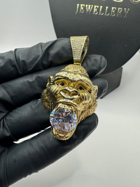 9ct Hollow Gold CZ Gorilla Pendant