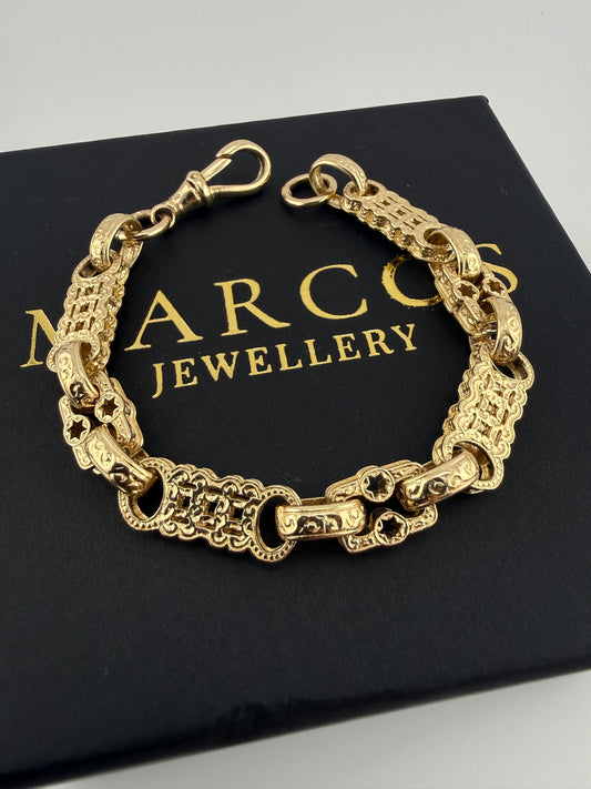 9ct Gold Stars Bars Bracelet 7.75" 9mm 22.3g