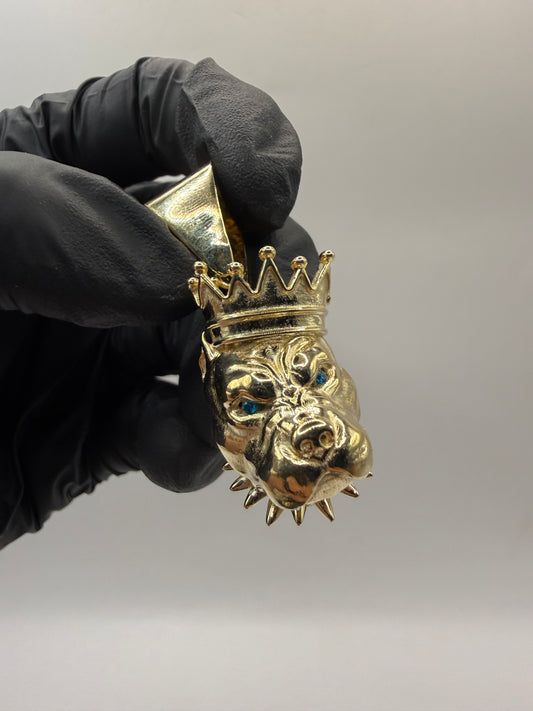 9ct Gold Bulldog Head Pendant 2" 19mm 9mm bale 12.1g