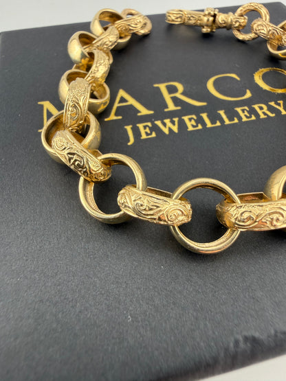 9ct Gold Belcher Bracelet 8.8" 12mm 30.9g