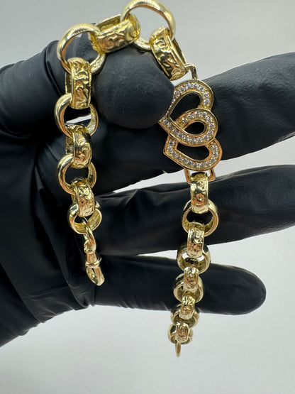 9ct Gold Belcher Heart Bracelet CZ