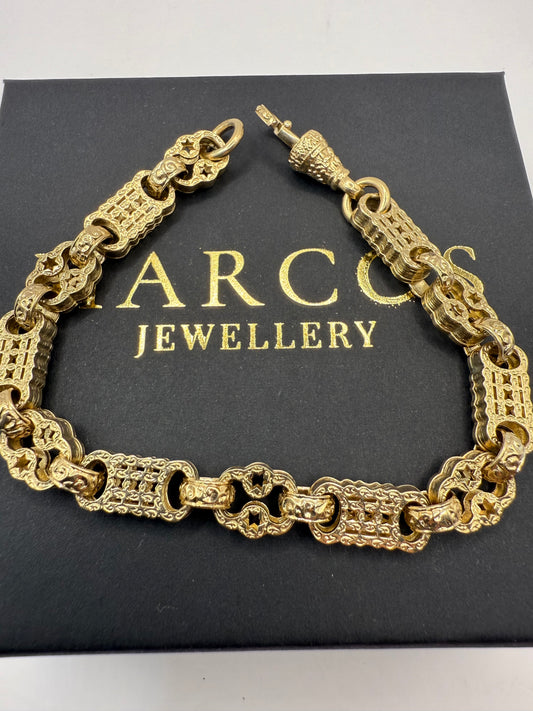 9ct Gold Stars Bars Bracelet 9.25" 9mm 28.2g
