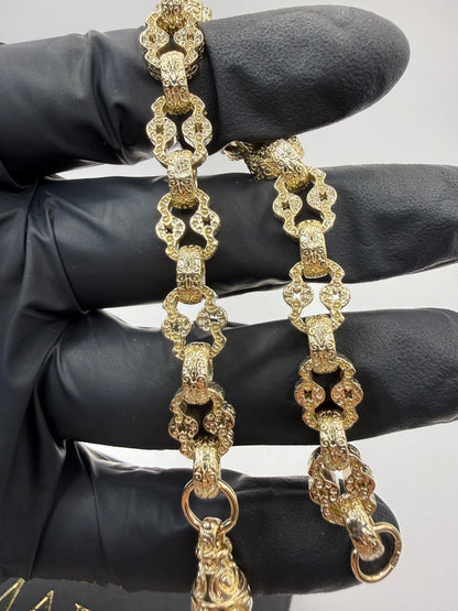 9ct Gold Stars & Belcher Bracelet 8.75" 9mm 26.96g