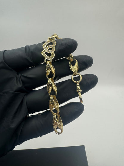 9ct Gold Tulip X Heart Bracelet CZ Stones 6.7" 8/12mm 14g