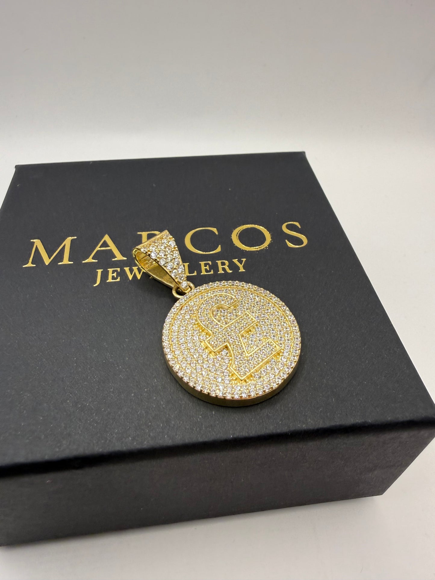 9ct Gold Pound Sign Pendant 1.9" 29mm 9mm bale 12.1g