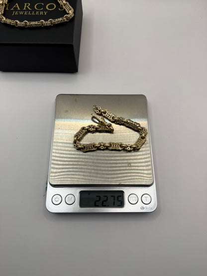 9ct Gold Stars & Bars Bracelet 9" 7mm 22.75g