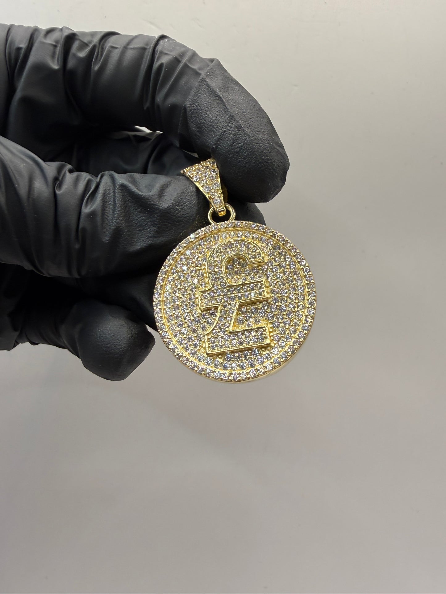 9ct Gold Pound Sign Pendant 1.9" 29mm 9mm bale 12.1g