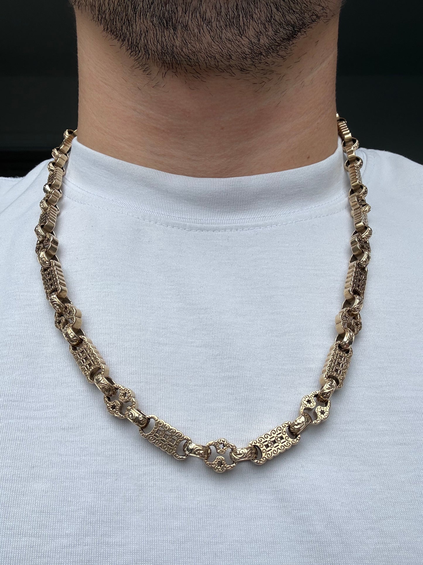 9ct Gold Stars & Bars Chain 25.75" 10mm 78.6g