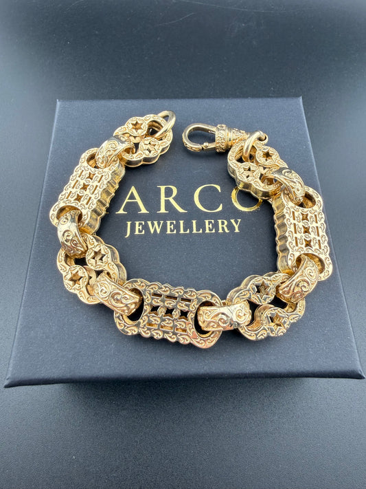 9ct Gold XL Stars & Bars Bracelet 9.75" 17mm 83.26g