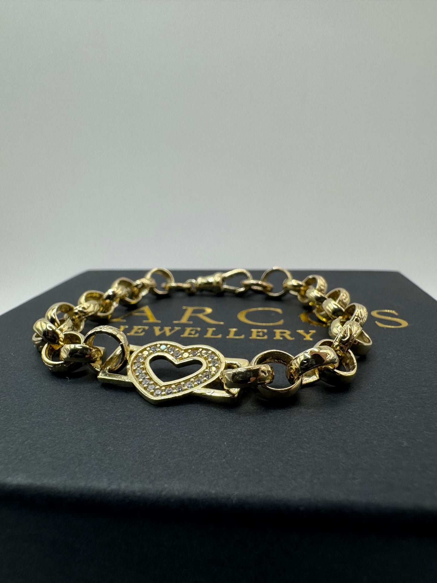 9ct Gold Tulip X Heart Bracelet CZ Stones 7" 13mm 14.6g