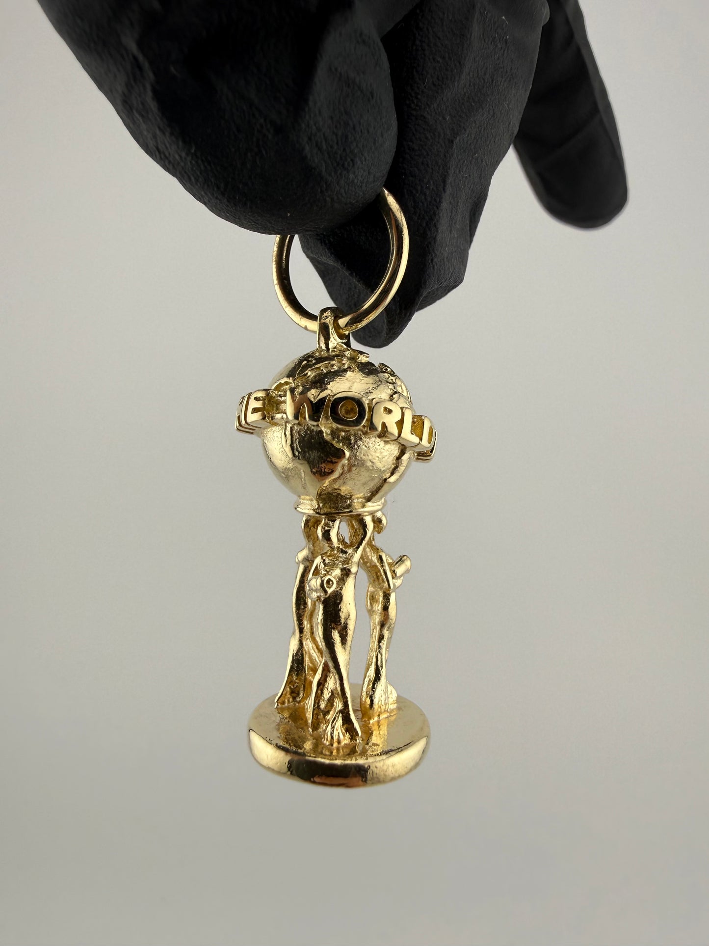 9ct Gold World Is Yours Pendant 1.8" inc bail 10mm bail 24.54g