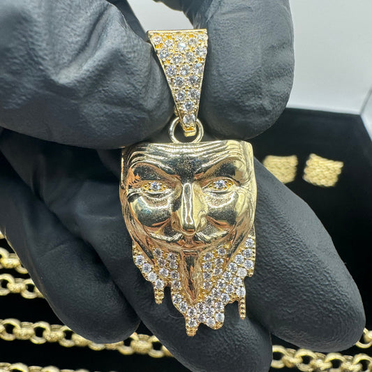 9ct Solid Gold CZ Face Mask Pendant