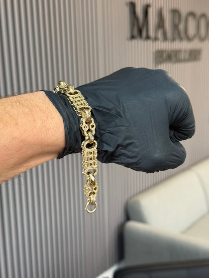 9ct Gold Stars Bars Bracelet 8.6" 12.5mm 47.1g