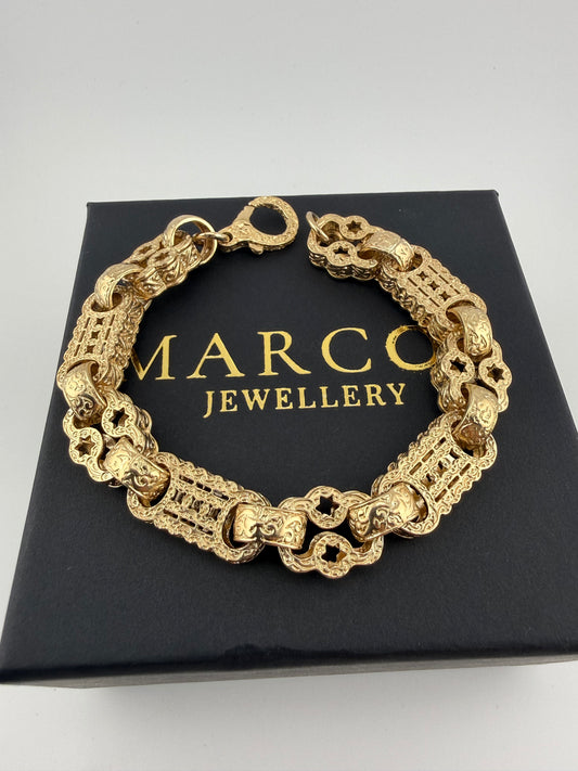 9ct Gold Stars & Bars Bracelet 9.25" 13mm 49.8g