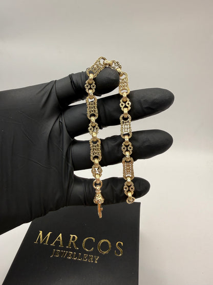 9ct Gold Stars & Bars Bracelet 8.5" 7mm 21.86g