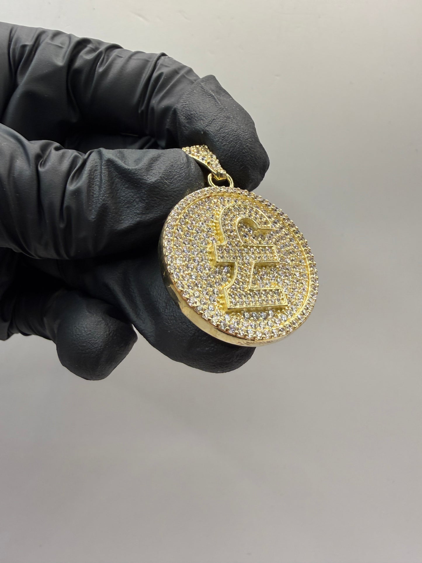 9ct Gold Pound Sign Pendant 1.9" 29mm 9mm bale 12.1g