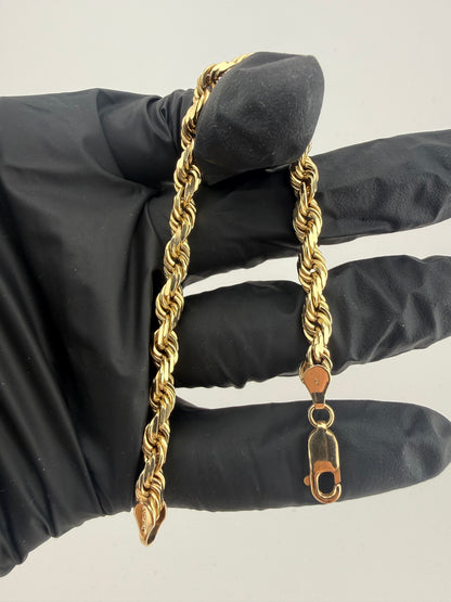 9ct Solid Gold Diamond Cut Rope Bracelet 7.2" 6mm 14.3g