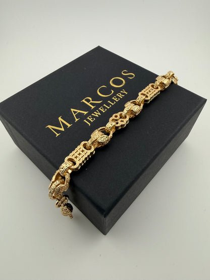9ct Gold Stars & Bars & Tulip Bracelet 7.2" 10mm 26.59g