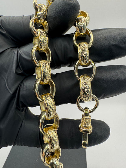 9ct Gold Oval Belcher Bracelet 9.25” 12-14mm 49.75g
